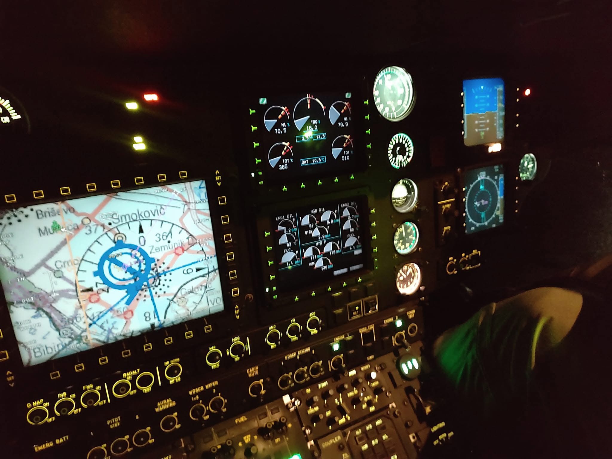 Helicopter cockpit view during real-world flight operations