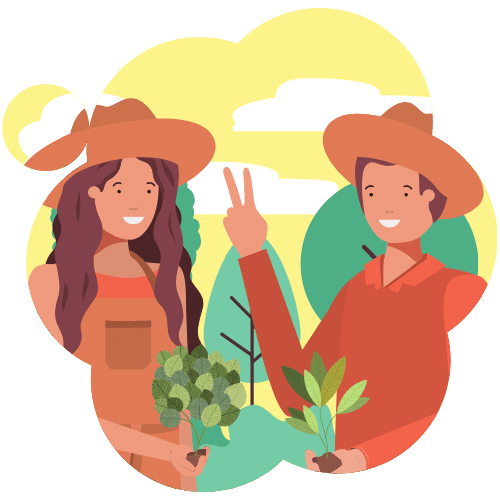 Two people posing with plants