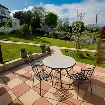 A patio with good tiled floor