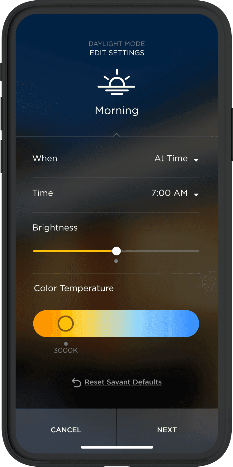 Mobile App Controls - Daylight mode