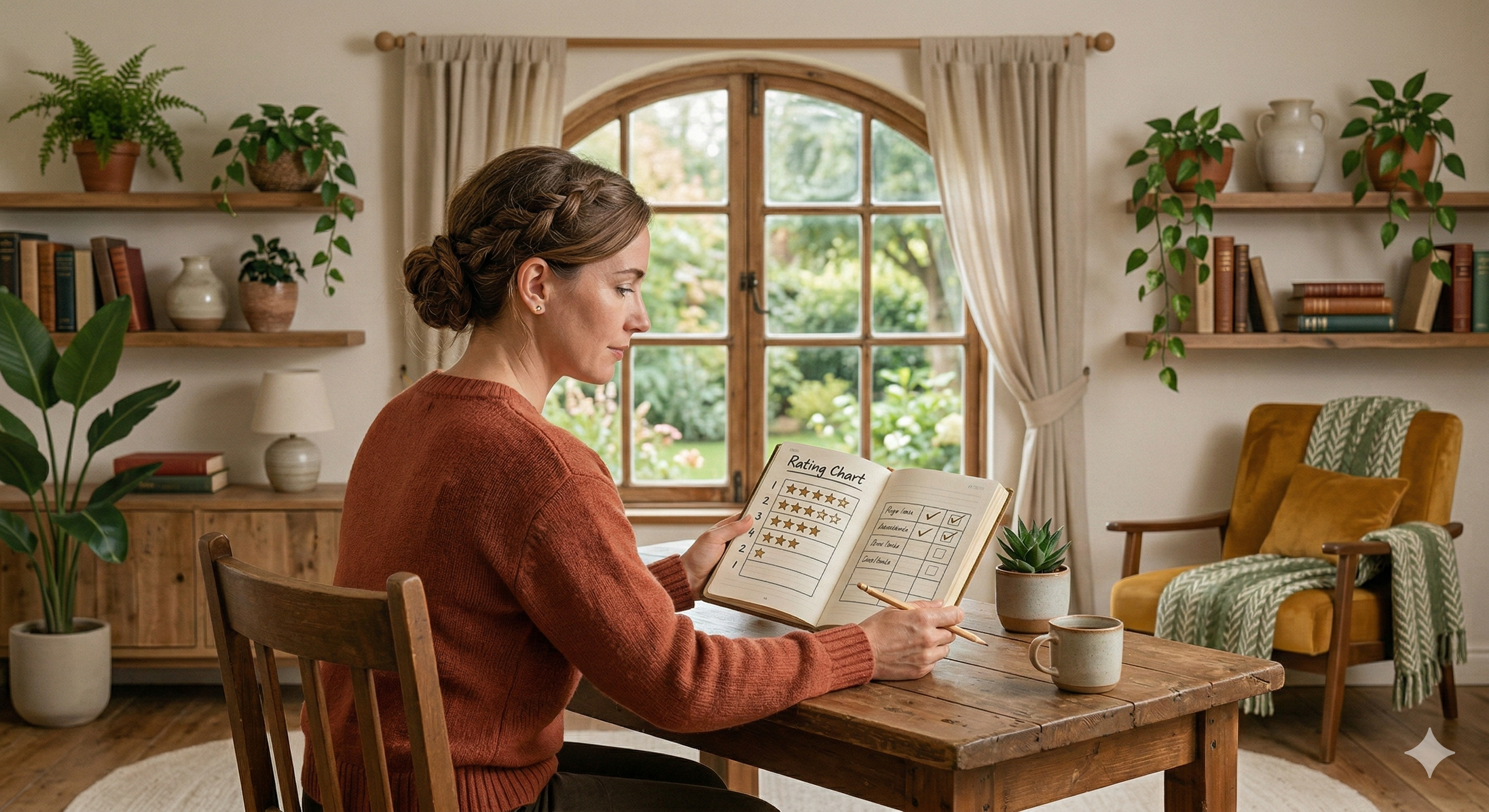 Therapist sitting at a desk completing a caseload energy audit in a warm, softly lit office Therapist sitting at a desk completing a caseload energy audit in a warm, softly lit office