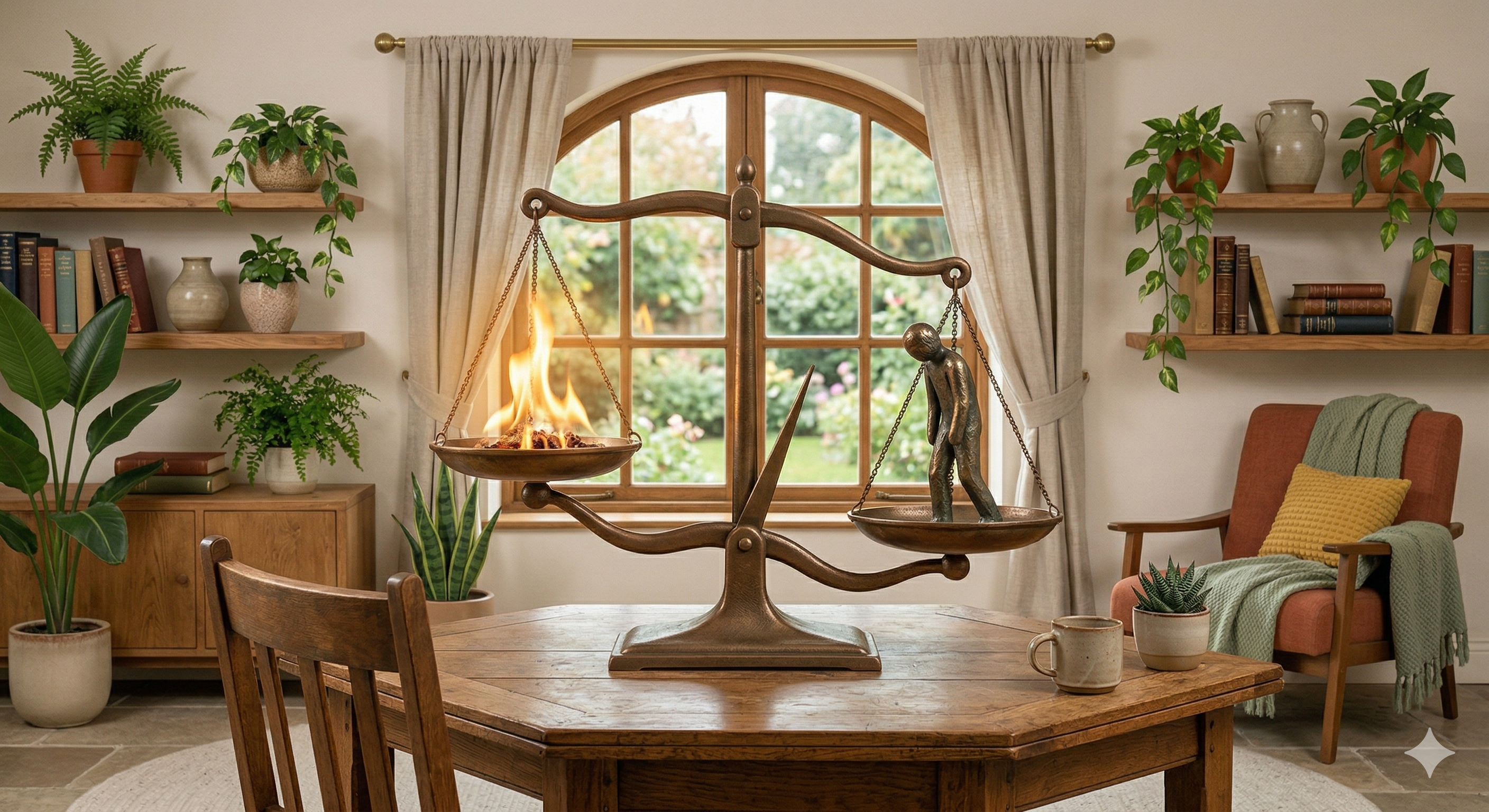 Balance scale illustrating energy and depletion in a therapist's caseload Balance scale illustrating energy and depletion in a therapist's caseload