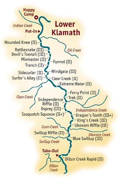 Lower Klamath River rafting map