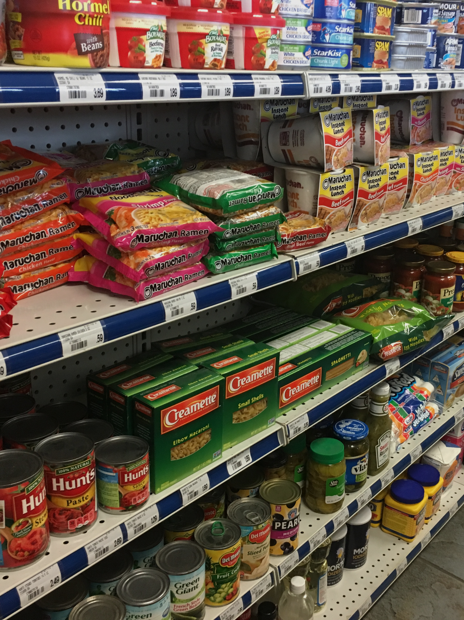 Groceries, snacks, and pantry essentials available at SM Gas convenience store