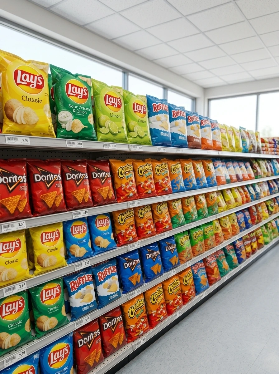 Chips and salty snacks at SM Gas convenience store aisles