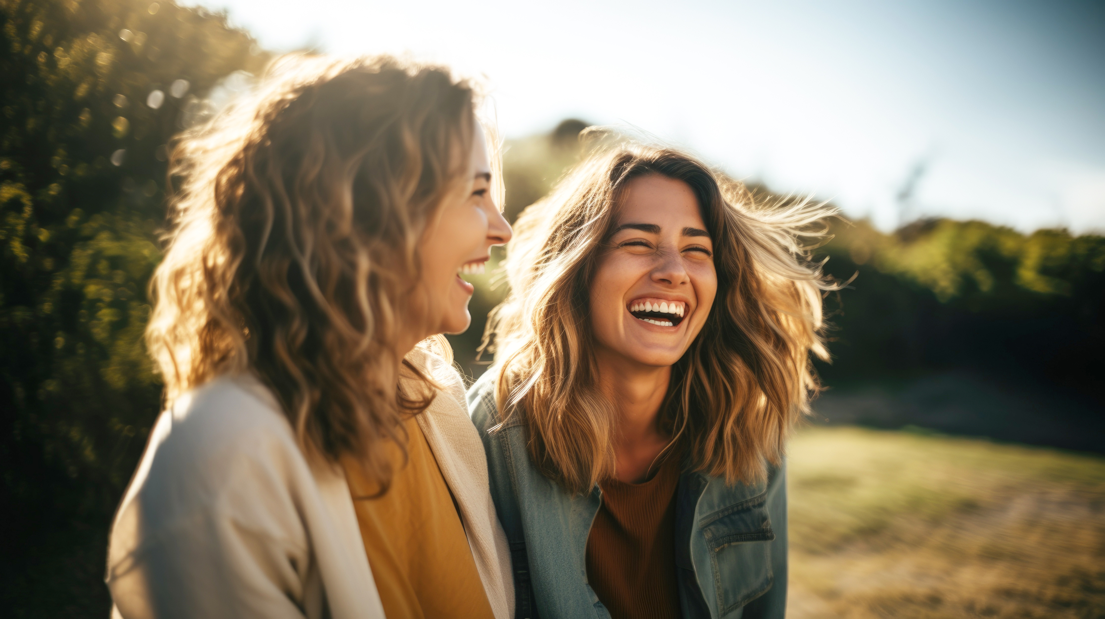 Two women laughing together in conversation