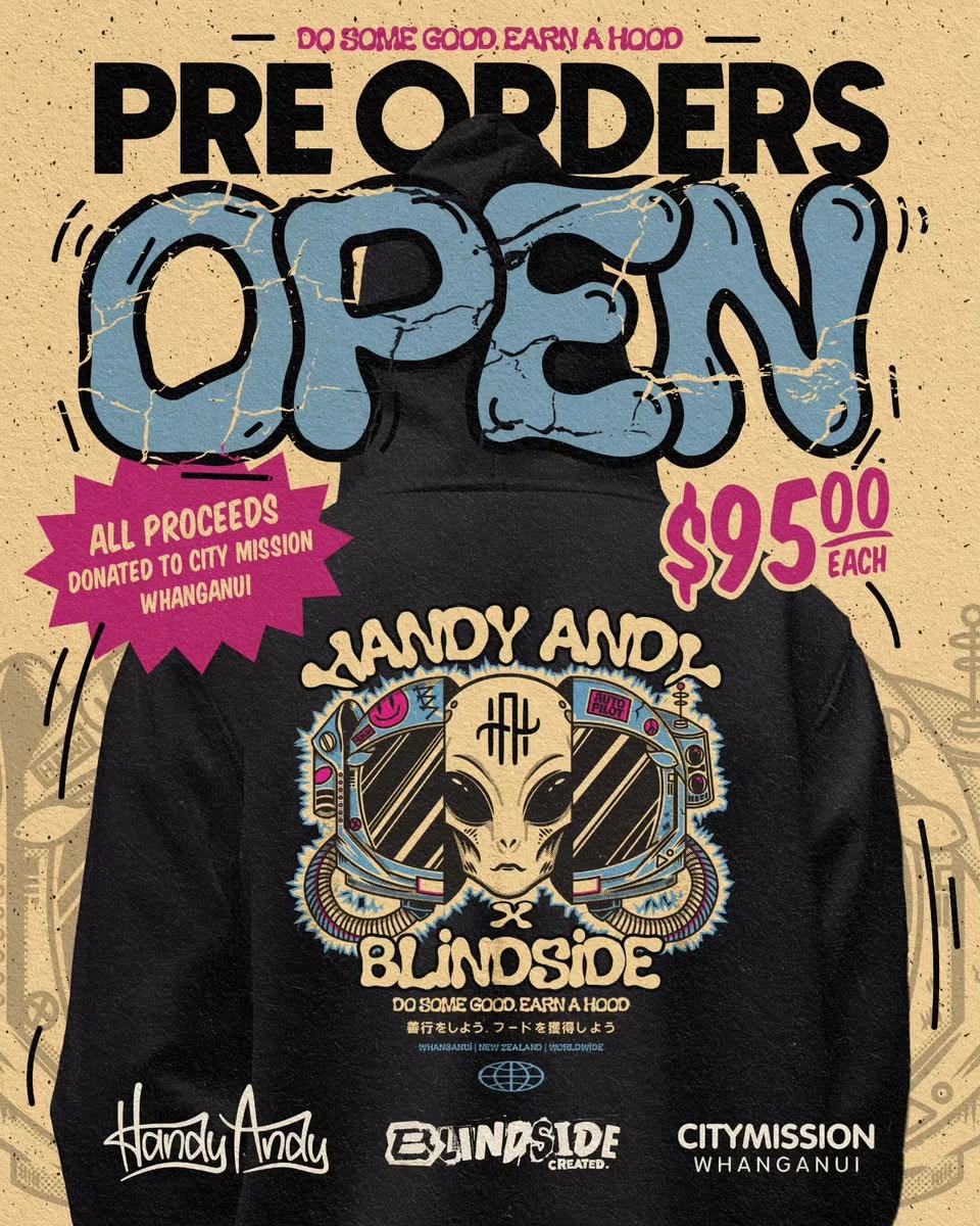 Handy Andy x Blindside fundraiser hoodie
