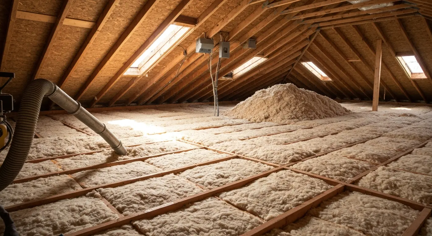 Blown-in cellulose insulation installation