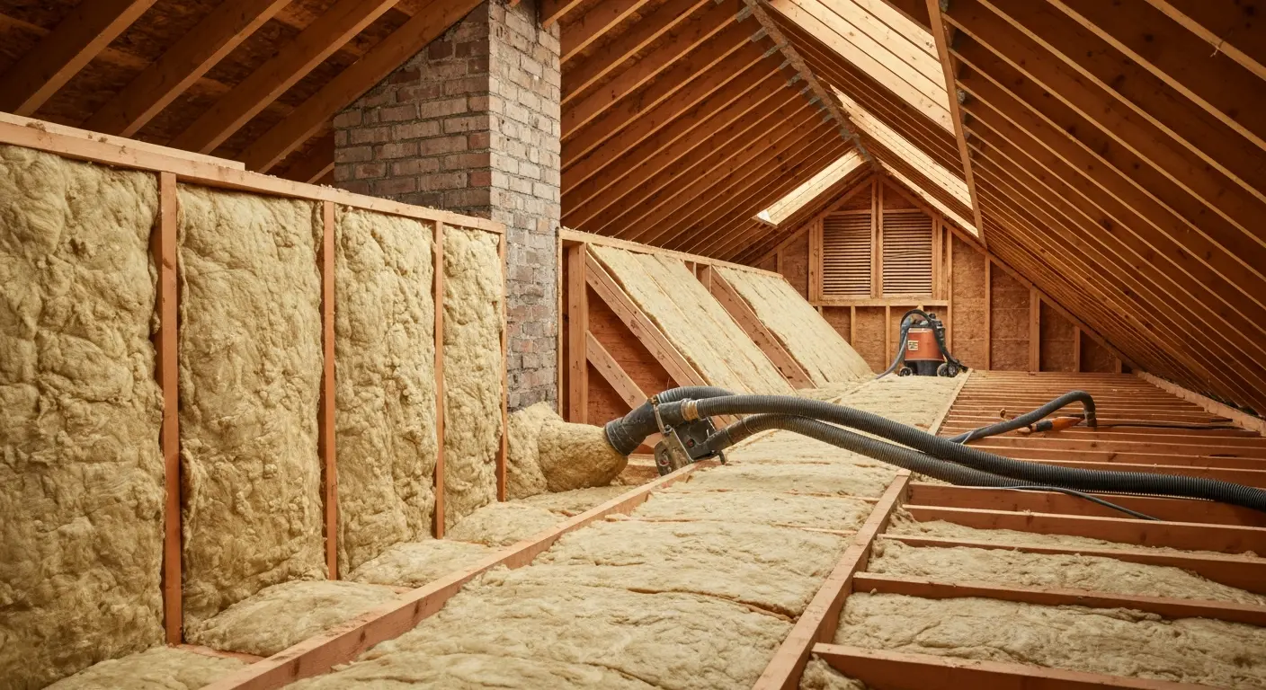 Blown-in insulation being applied