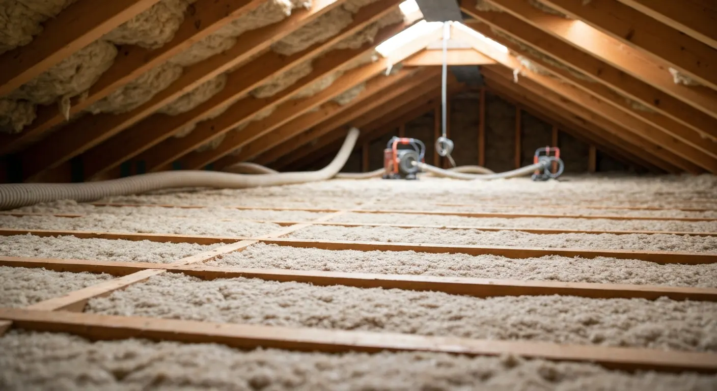 Blown-in insulation in attic