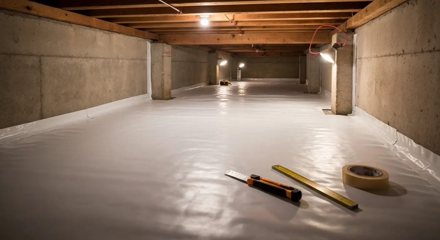 Vapor barrier installation in crawl space