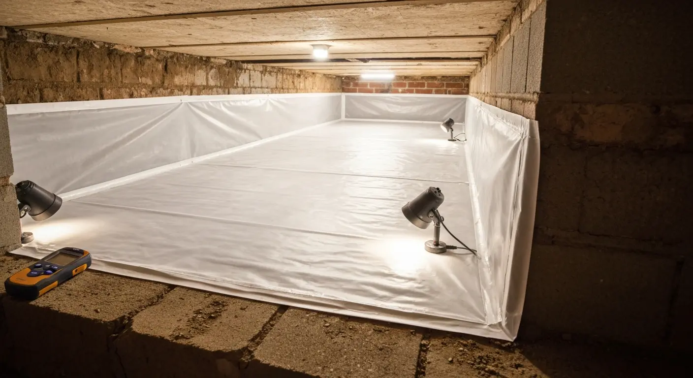 Crawl space vapor barrier installation