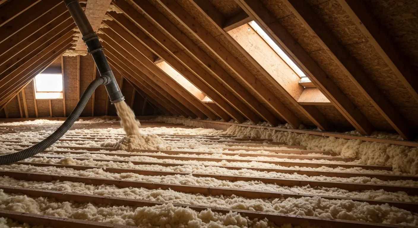 Blown-in cellulose insulation being added to Arlington attic