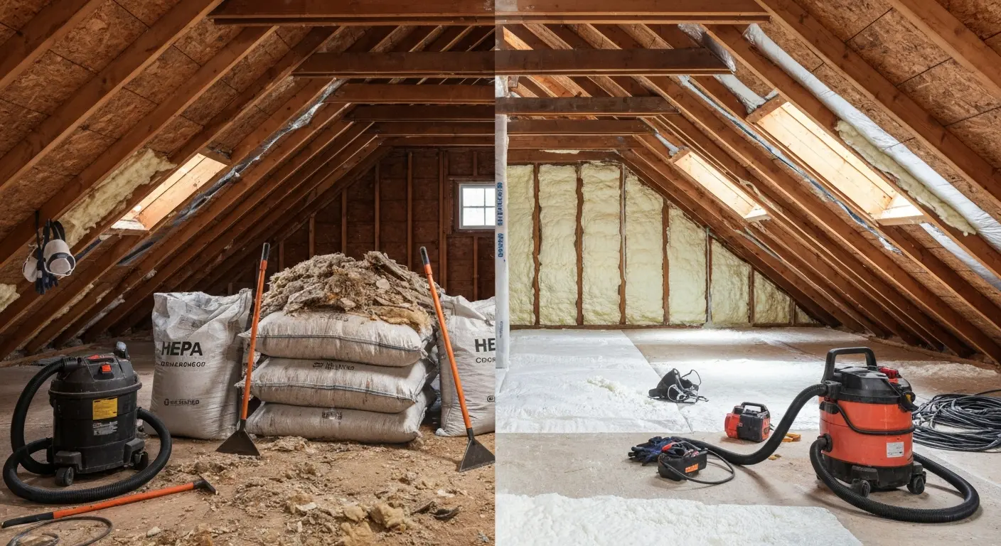 Insulation removal and disposal in Arlington County attic