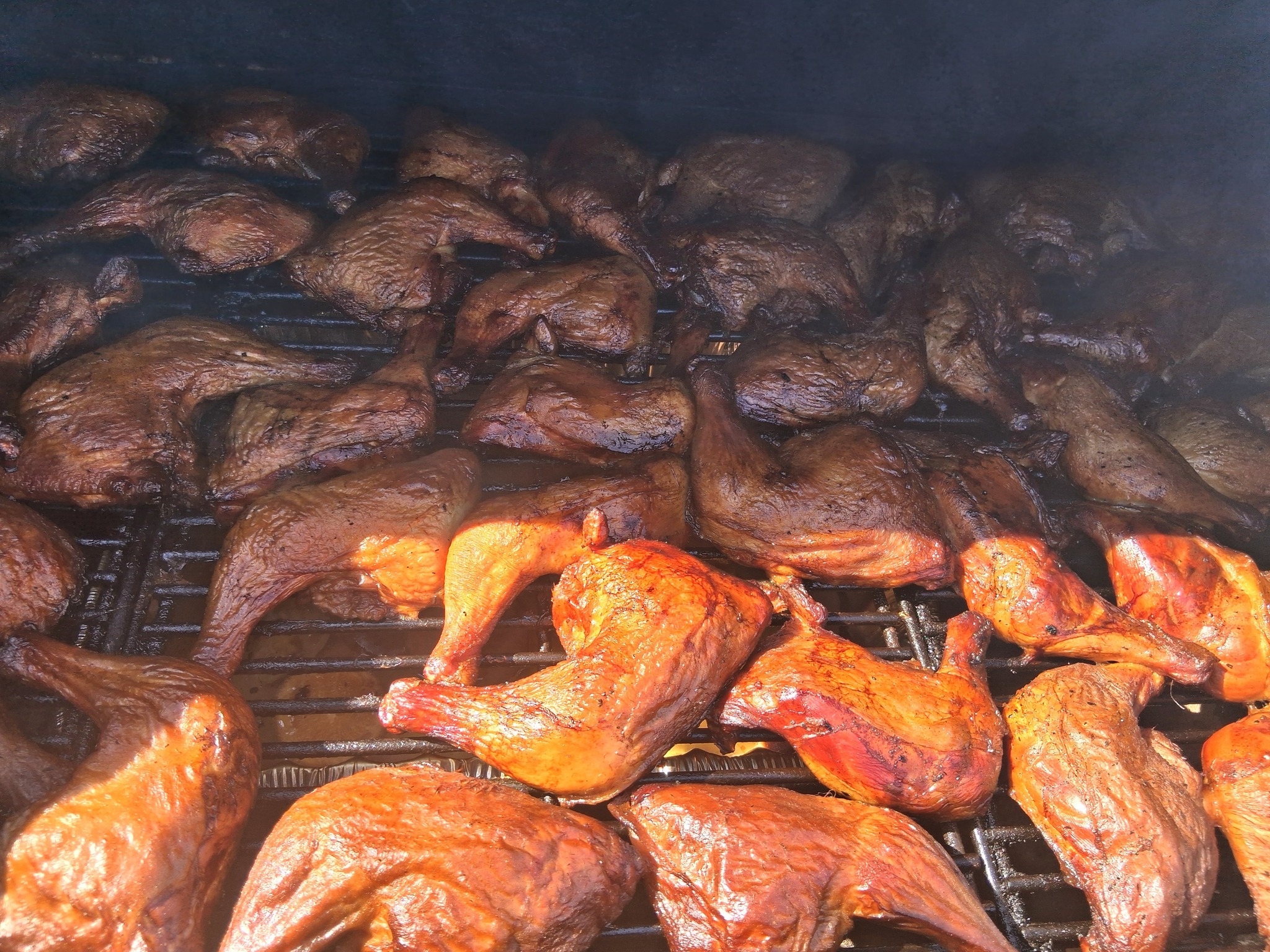 Smoked ribs and BBQ meats in a catering pan, Lawrence KS