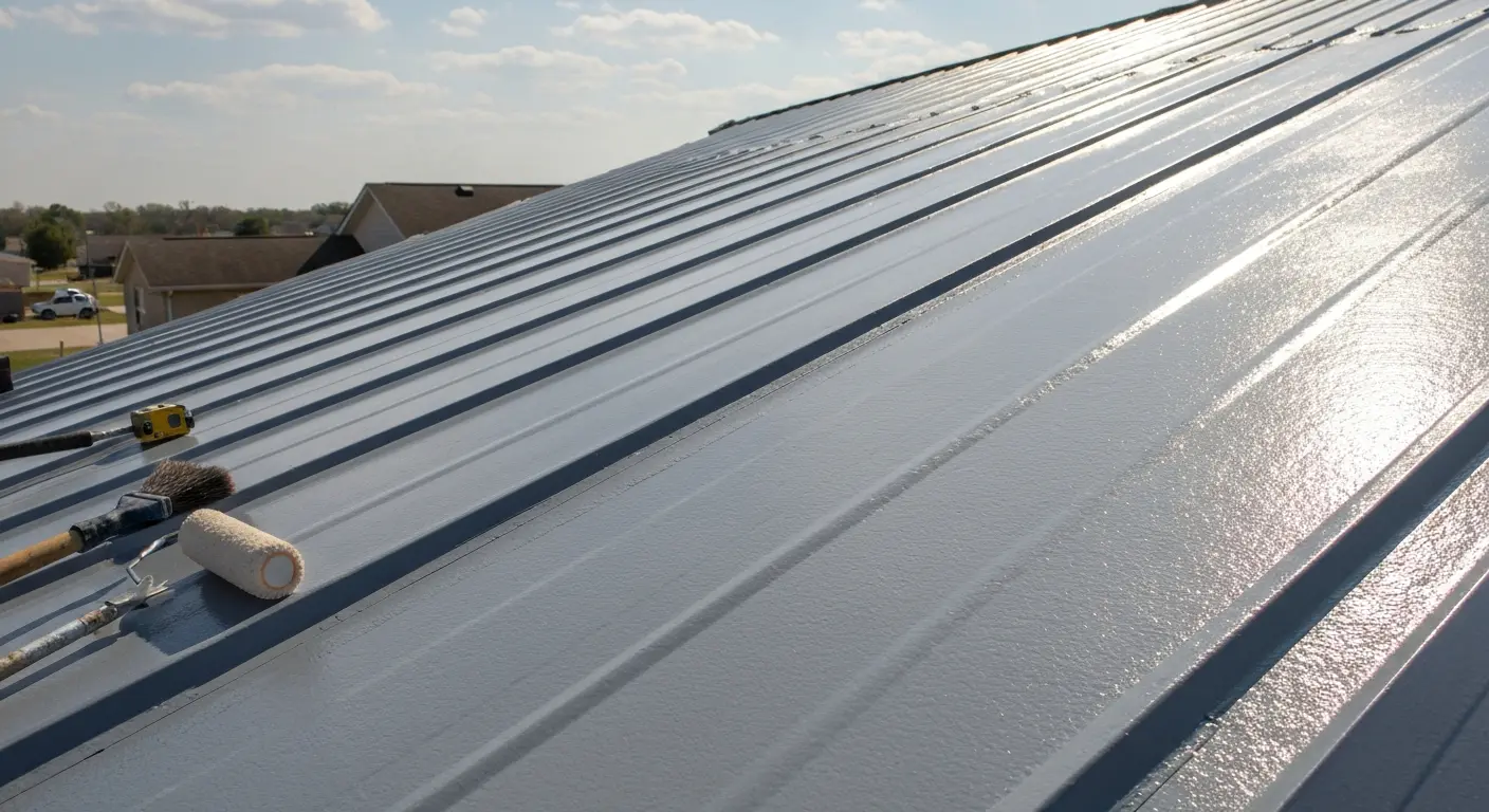 Polyurethane coating applied to metal roof