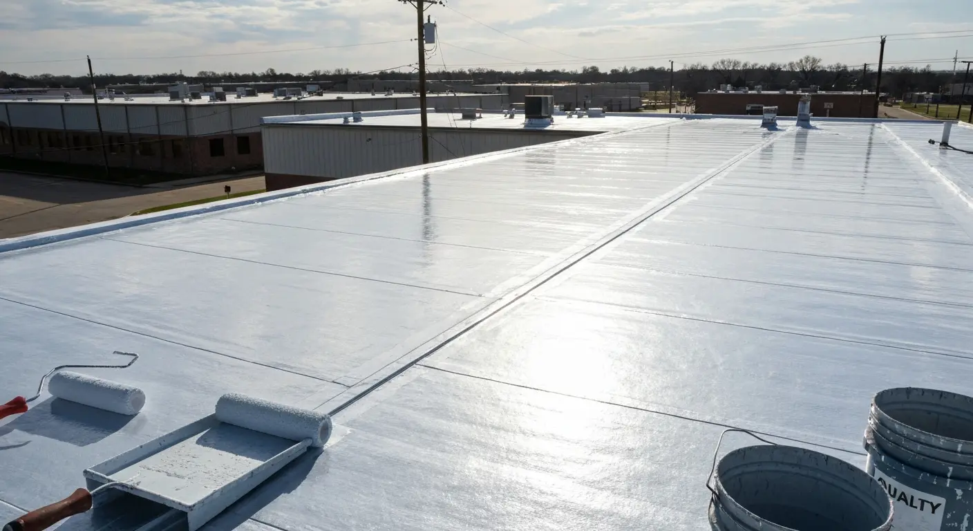 Commercial flat roof coating application