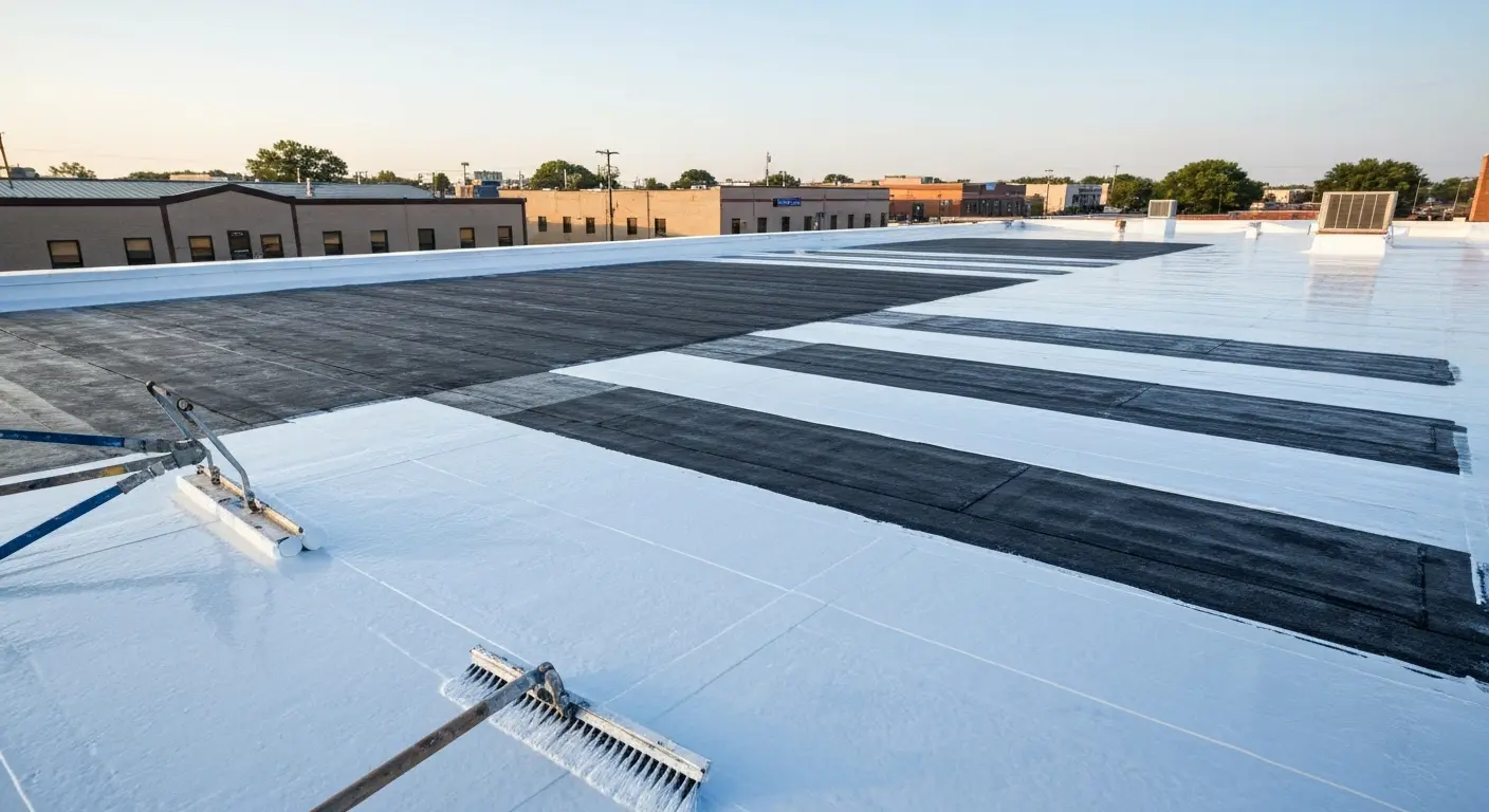 Flat roof silicone coating application in Joplin