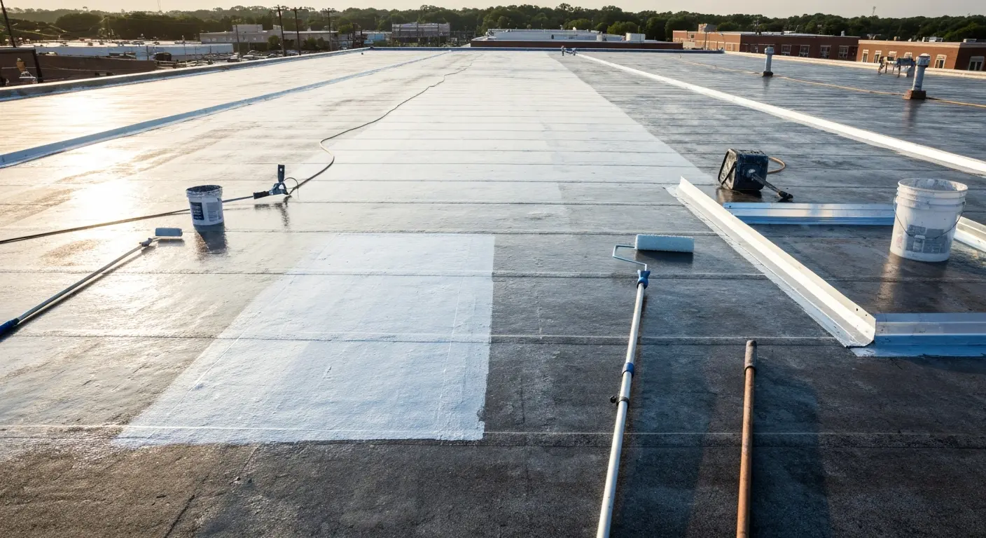 Commercial roof coatings application