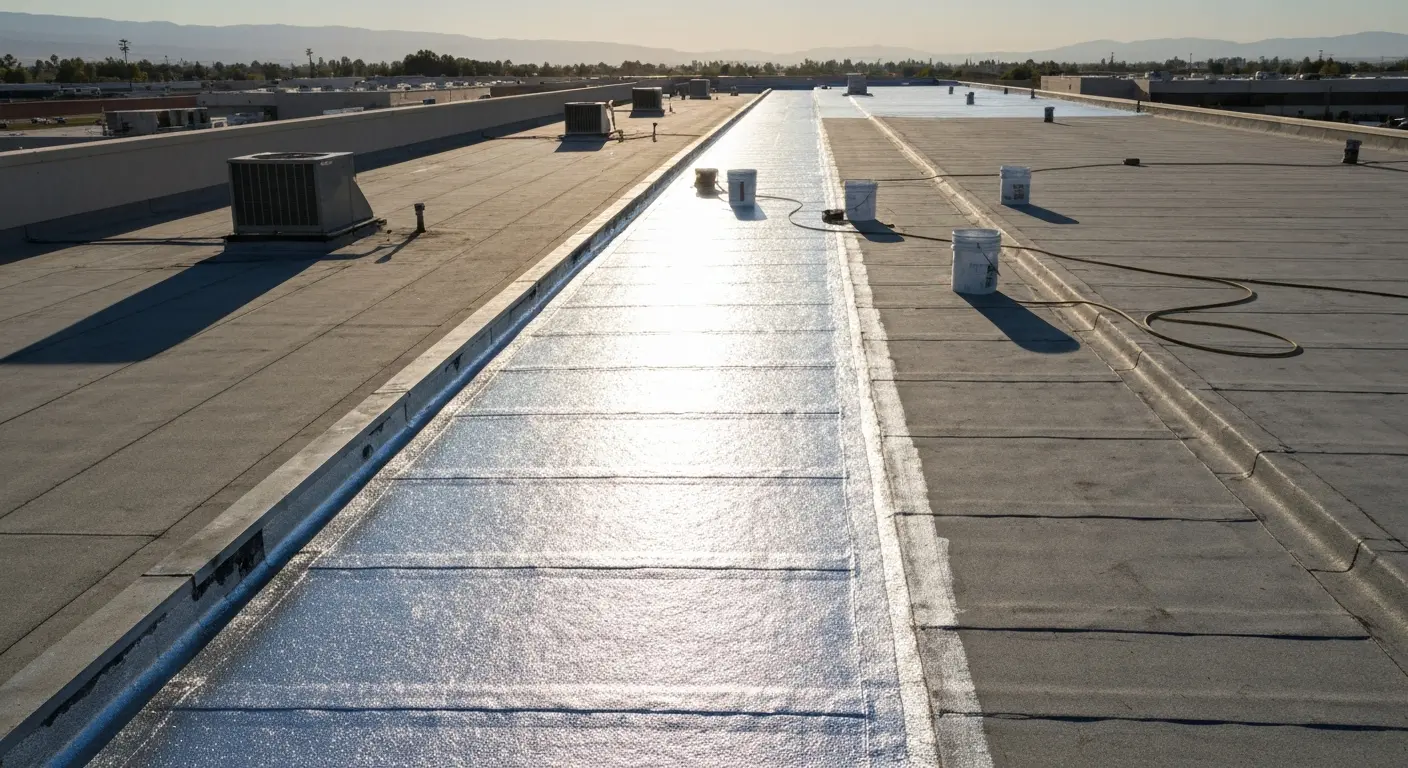 Reflective roof coating application