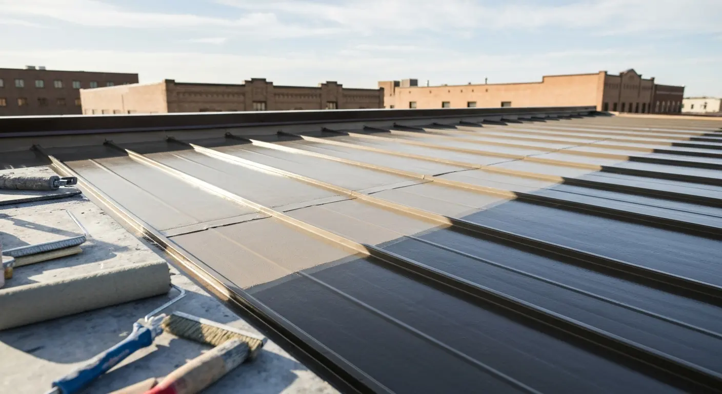 Metal roof coating on commercial building