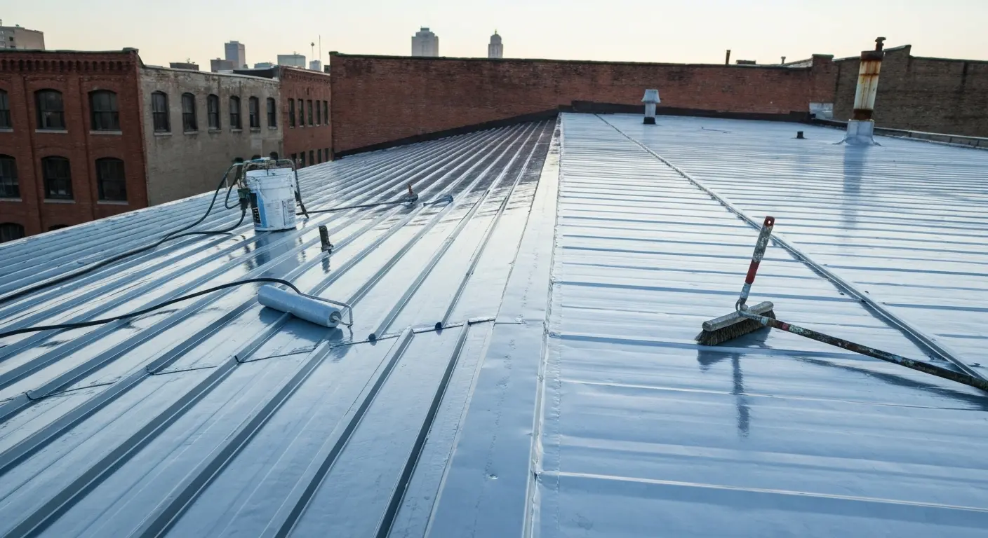 Metal roof coating application