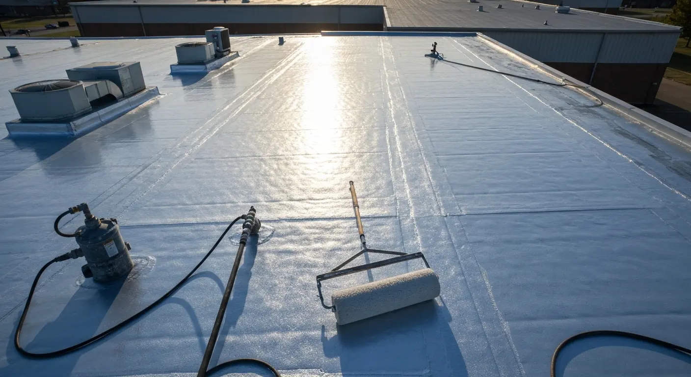 Reflective roof coating application