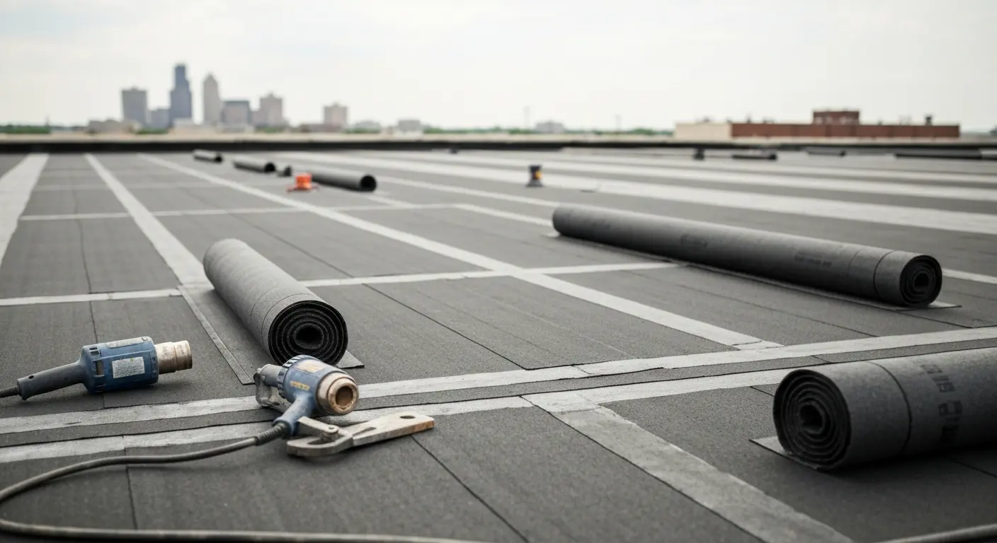 Flat roof leak repair on industrial building