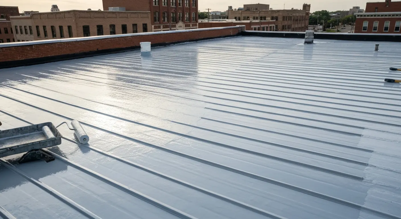 Silicone roof coating on commercial metal roof