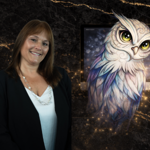 Jody Jones with OWL painting — TrelloBoss Agency O.W.L. Program