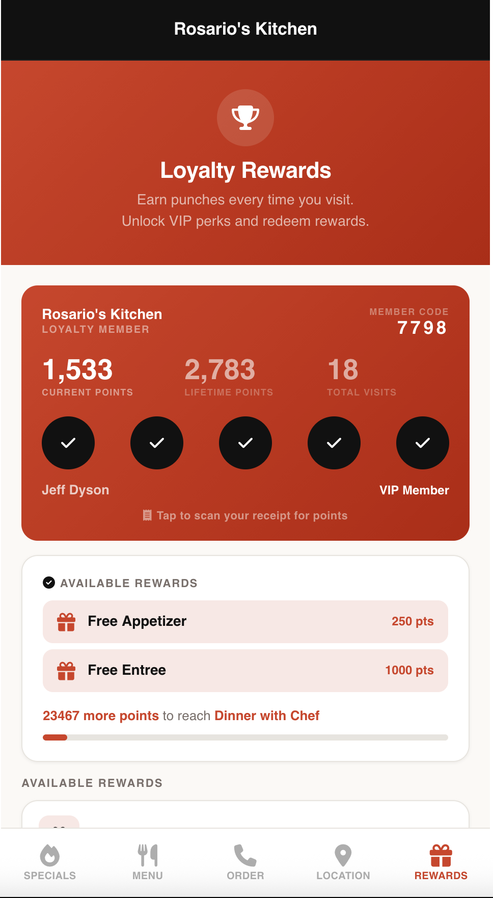 Mobile Site — Loyalty Rewards