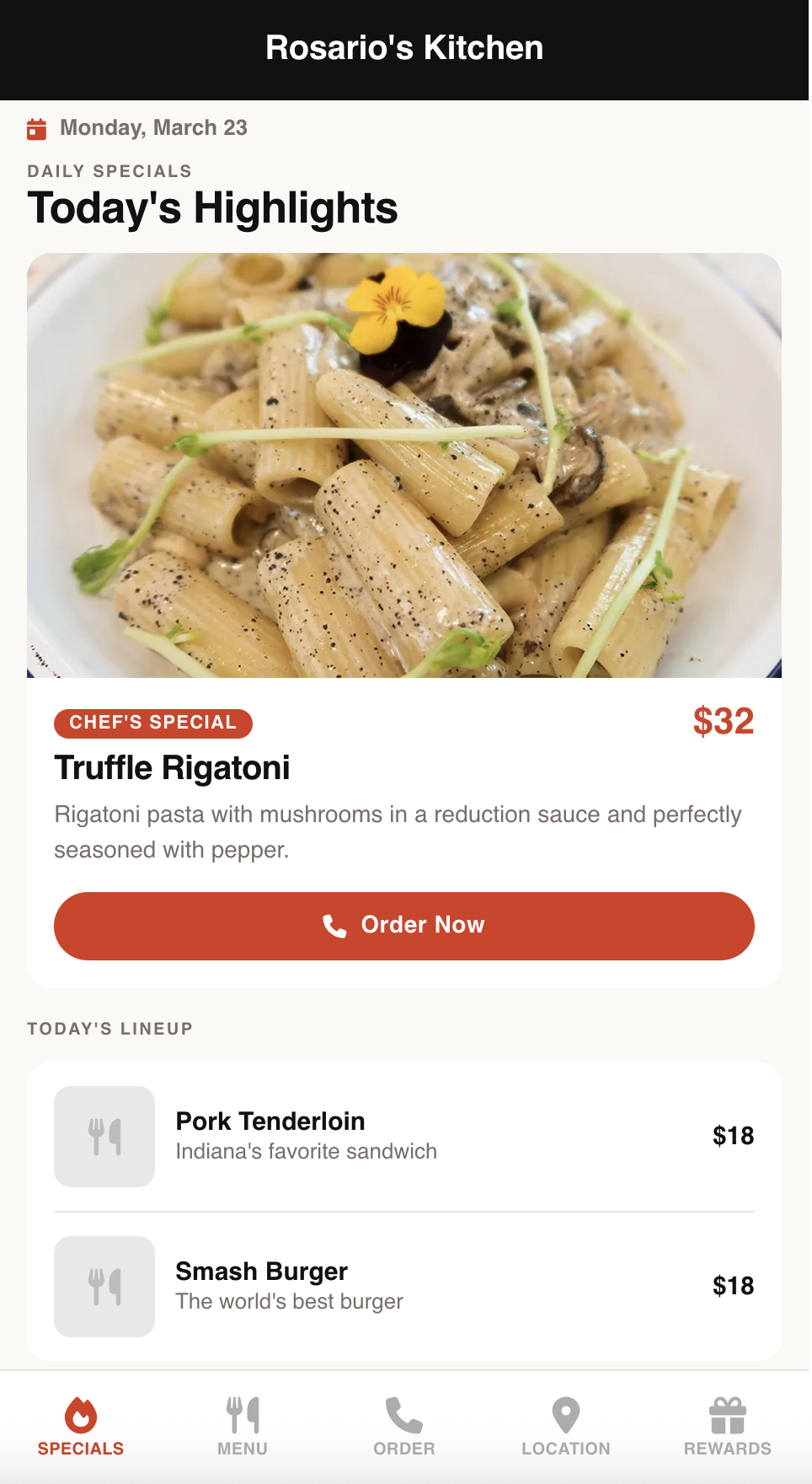 Mobile Site — Daily Specials
