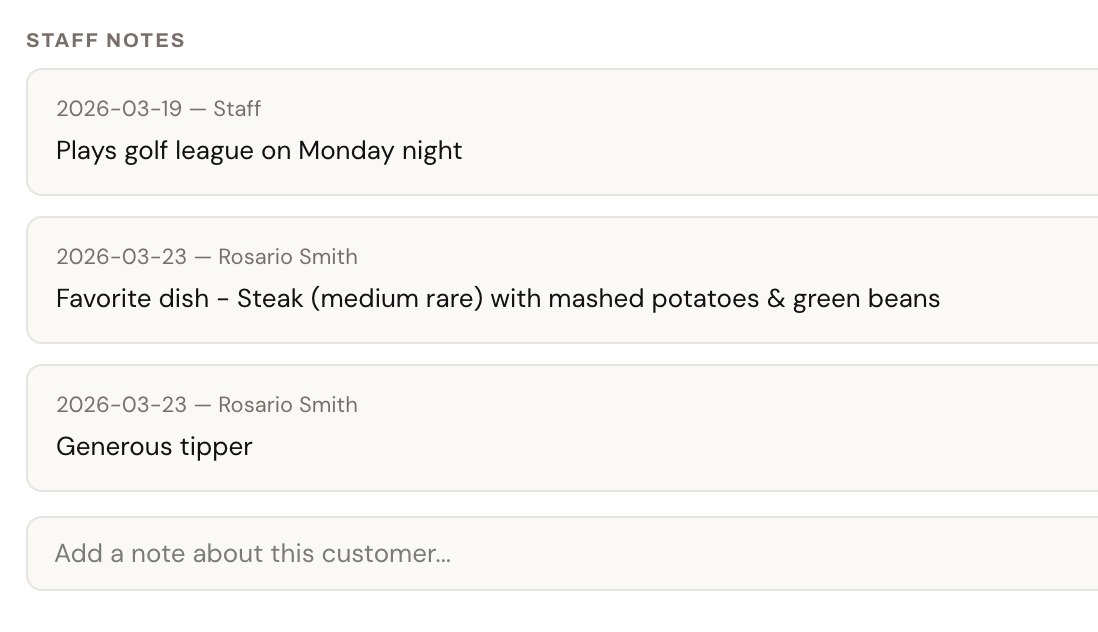 Staff Notes on Customer Profile