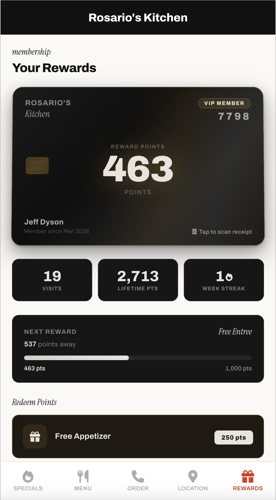 Mobile Site — Loyalty Rewards