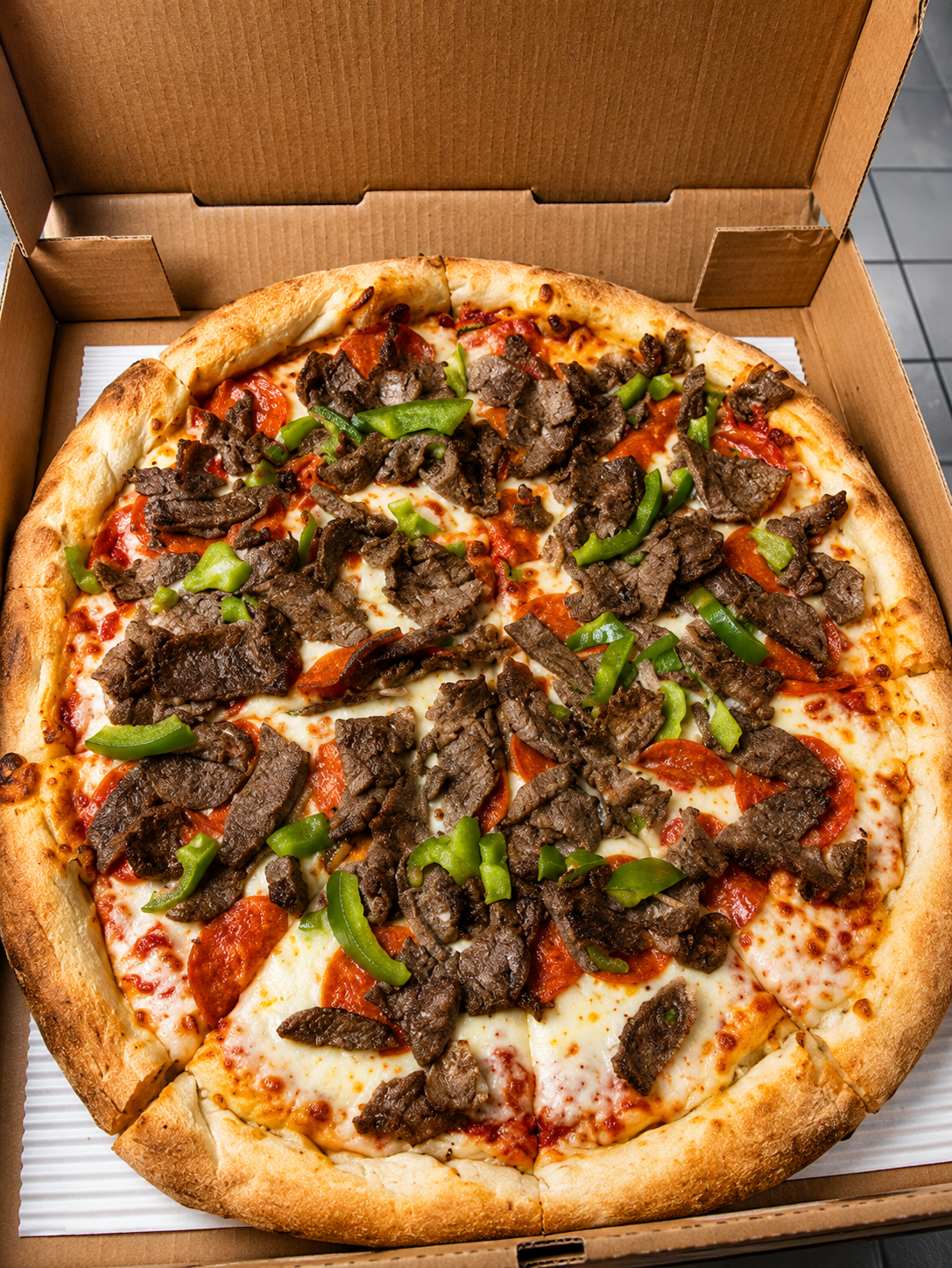 Loaded pizza with fresh toppings from Fronte Pizza