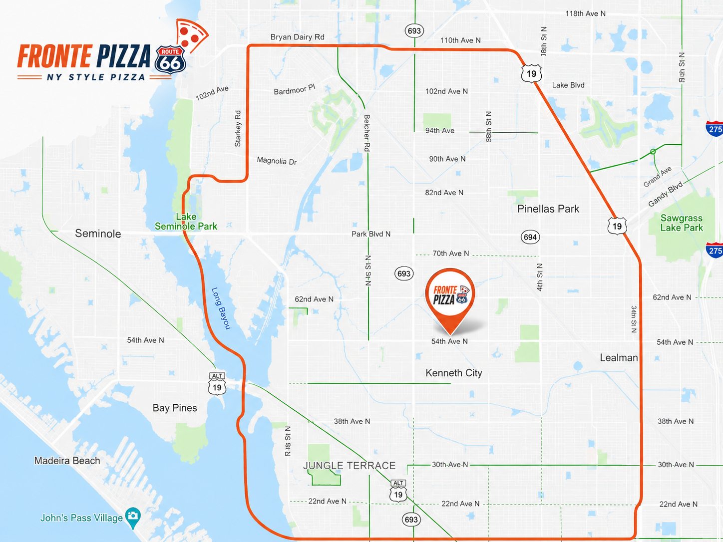 Fronte Pizza 66 delivery area map