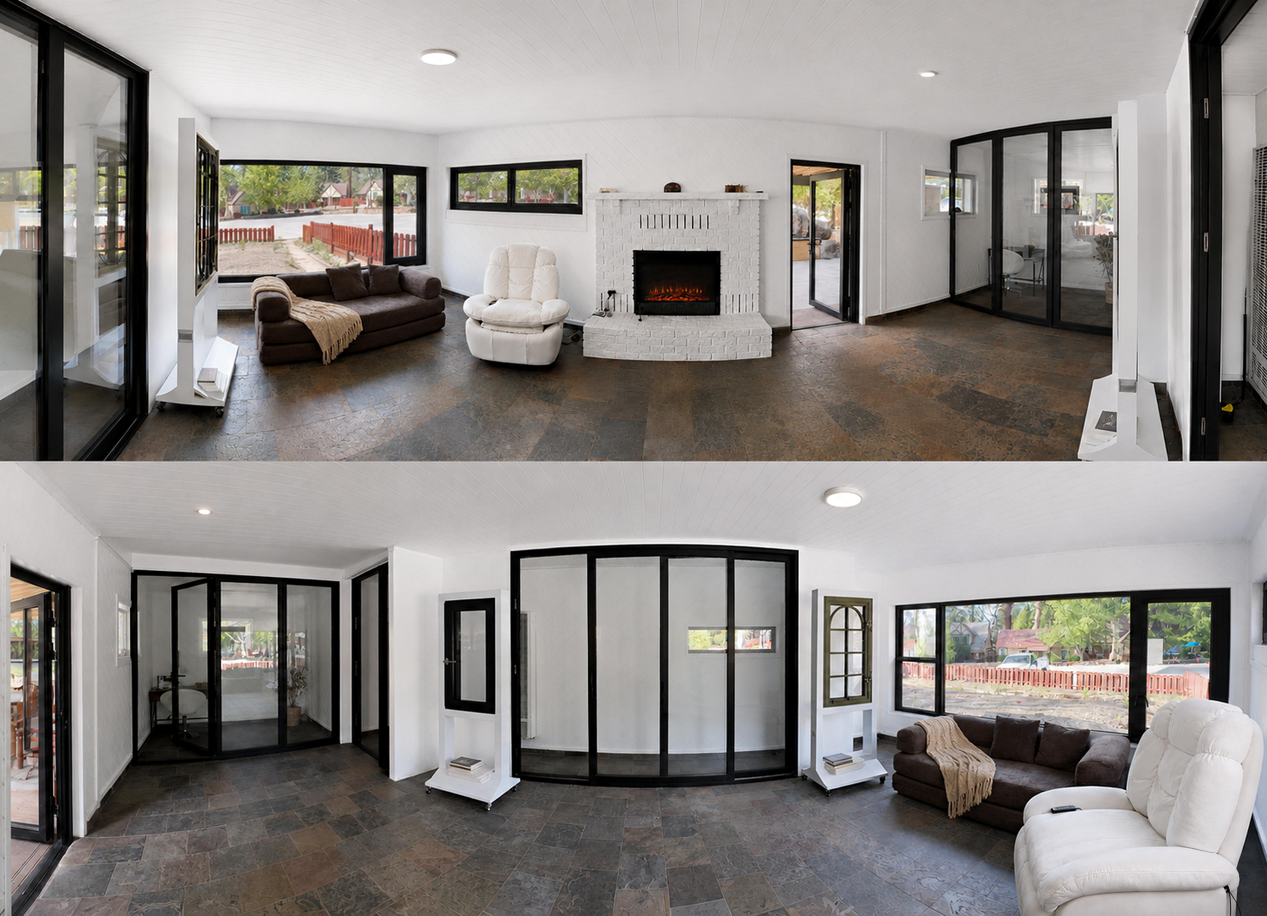 Factory Direct Doors & Windows private showroom with black-framed doors, windows, and operable display systems.