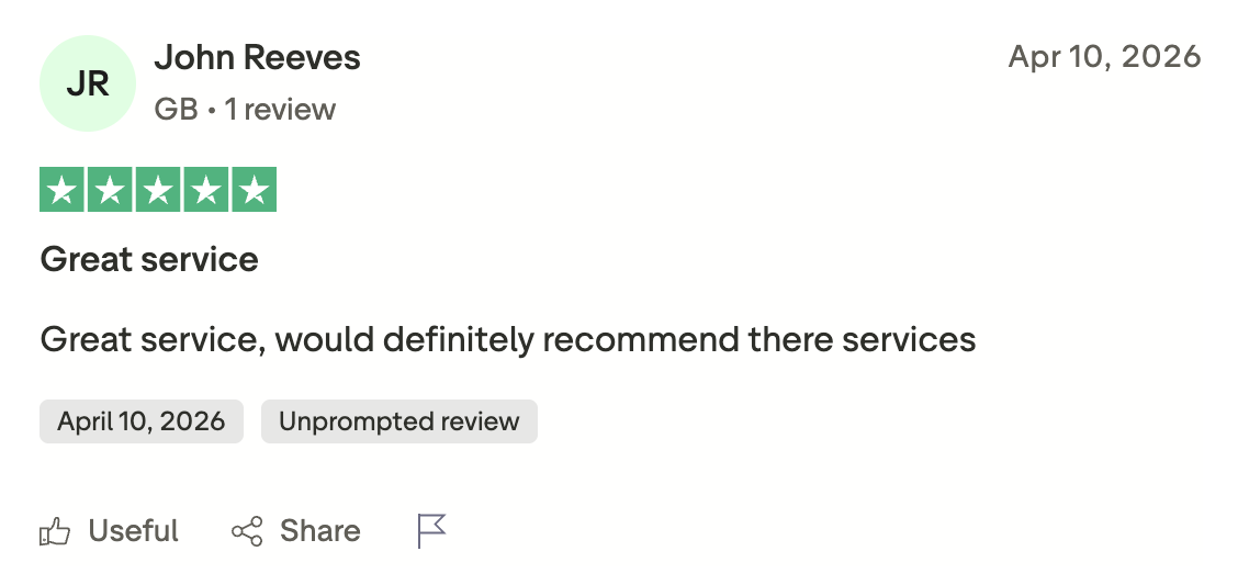 Five-star Trustpilot review from John Reeves of E-Glaze