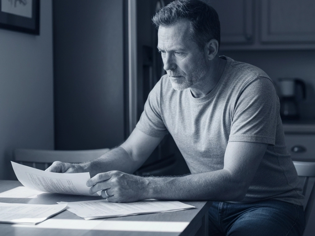 Veteran reviewing paperwork