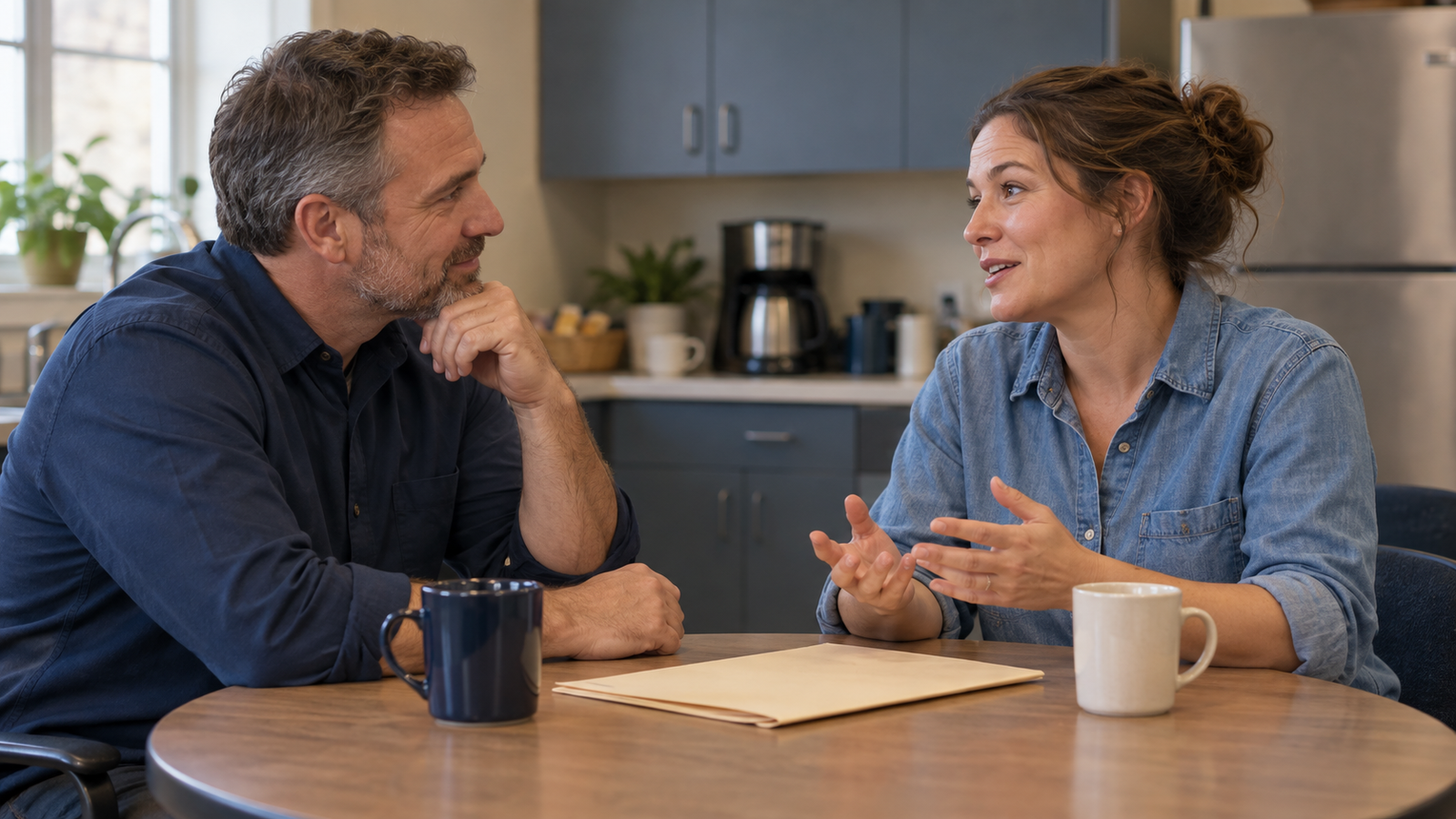 Advisor having a one-on-one conversation with an employee