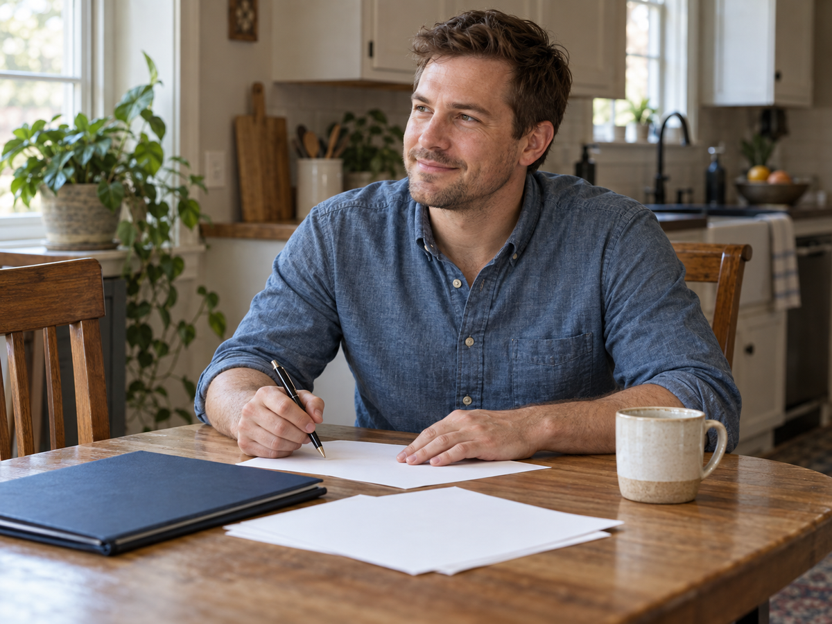 Person reviewing plans at a kitchen table