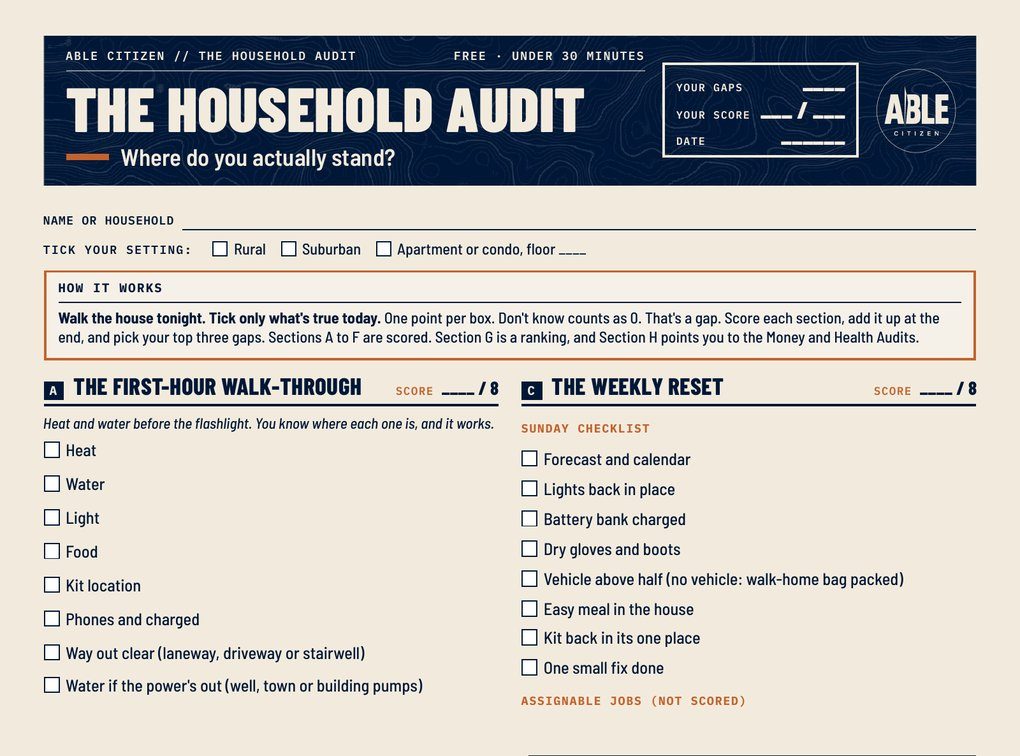 The Able Citizen Household Audit worksheet