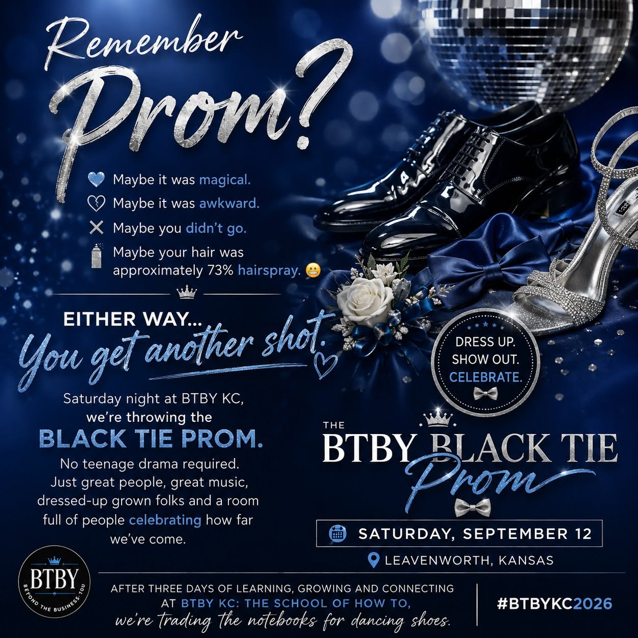 BTBY Black Tie Prom graphic for Saturday, September 12 in Leavenworth, Kansas