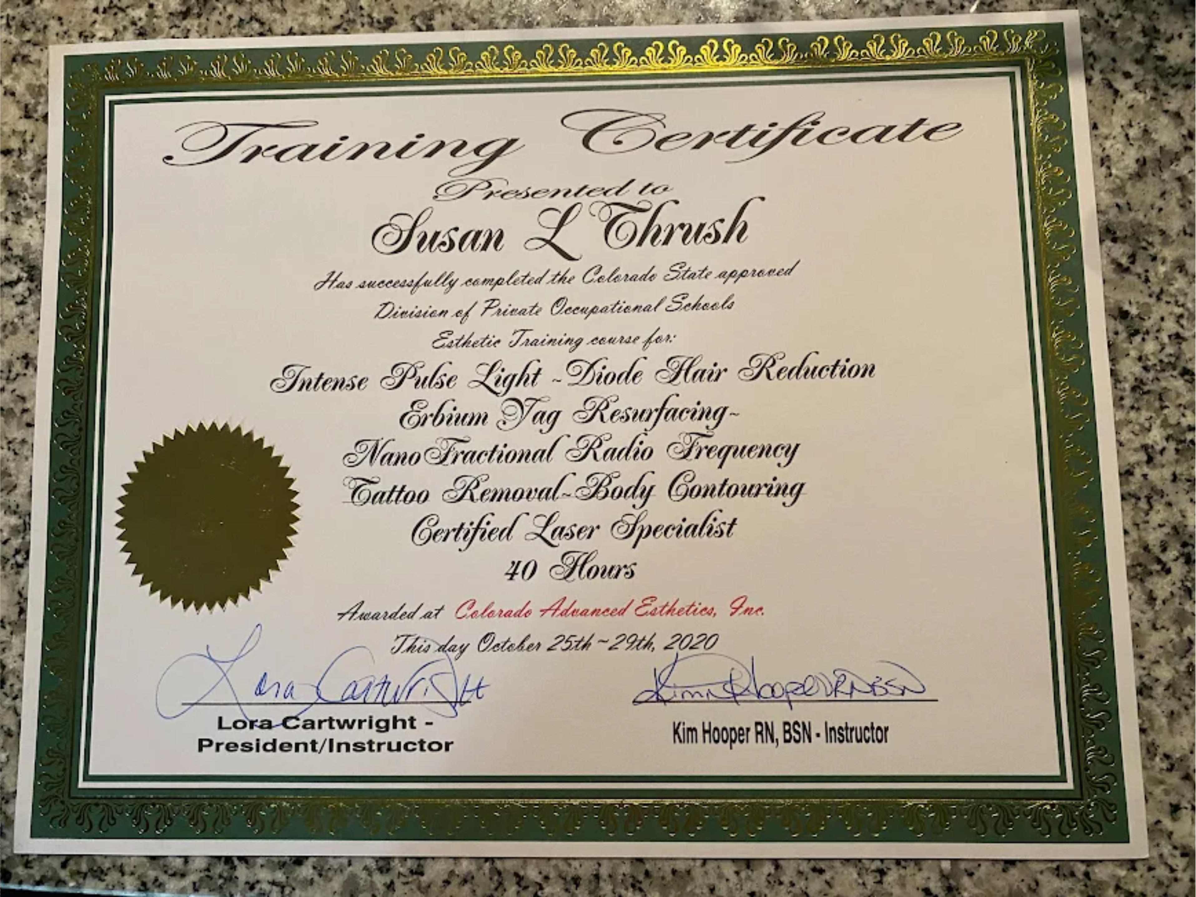 Laser certificate