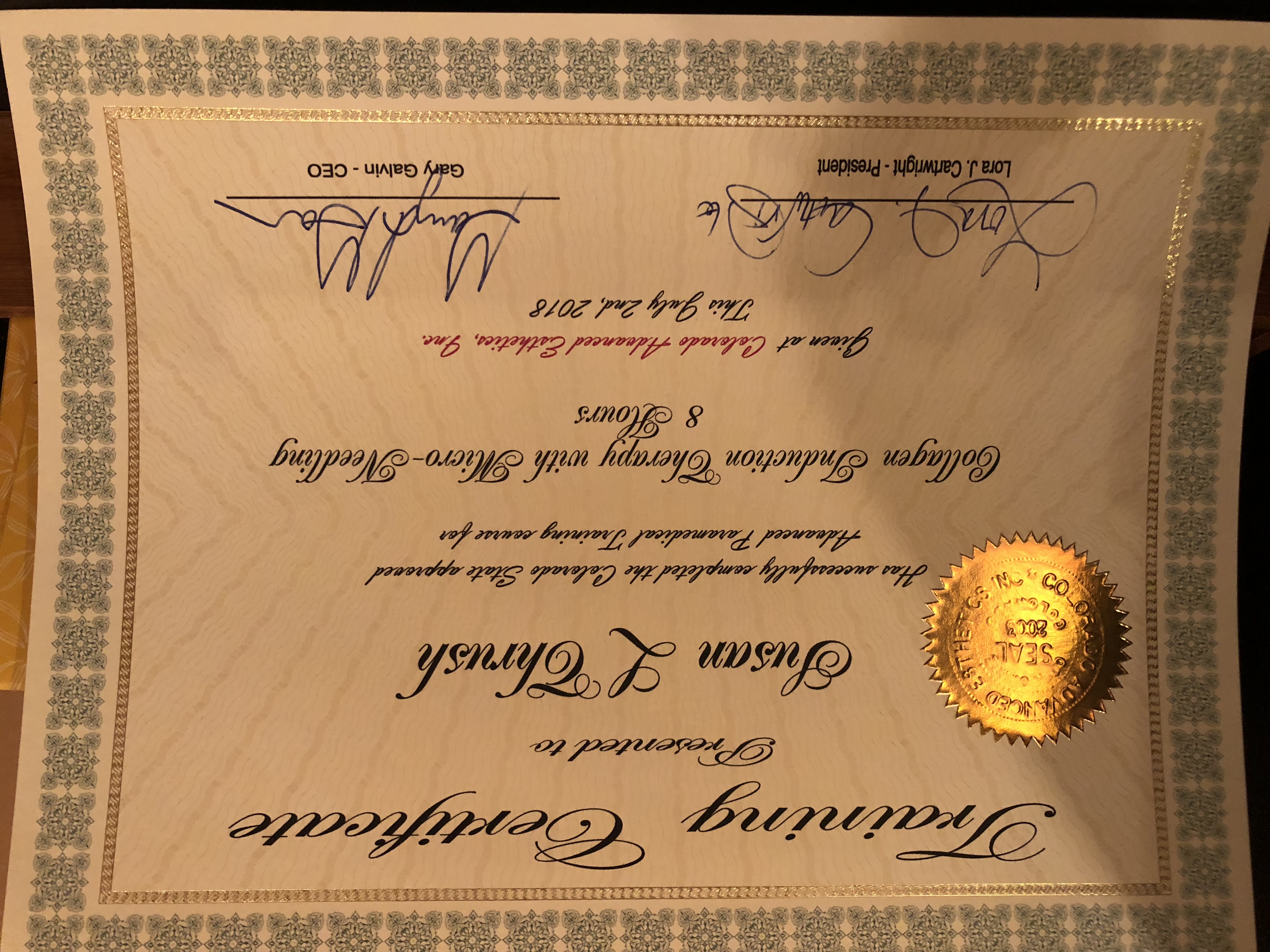 Collagen Induction Therapy Certificate