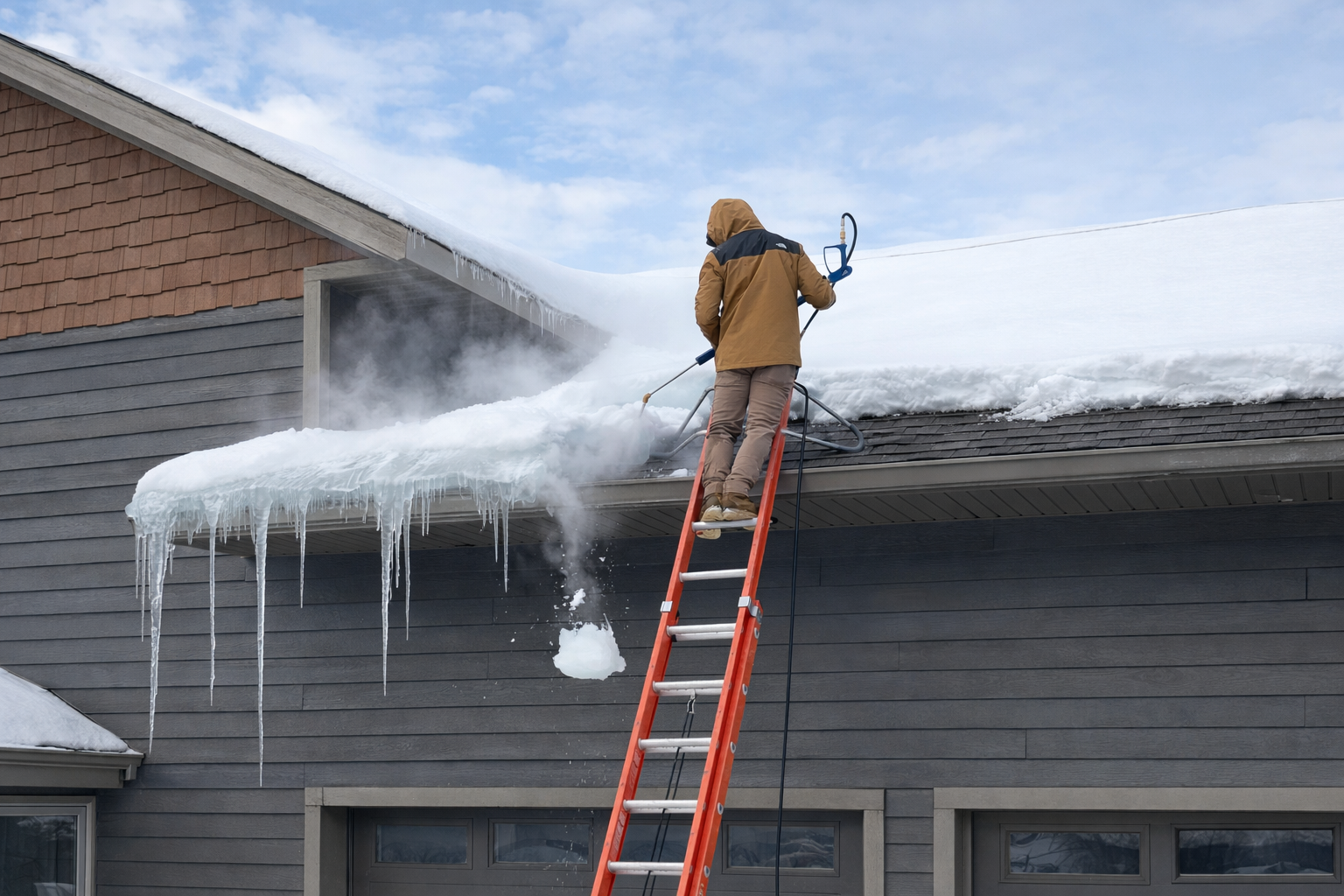 professional ice dam removal service roof winter Alberta