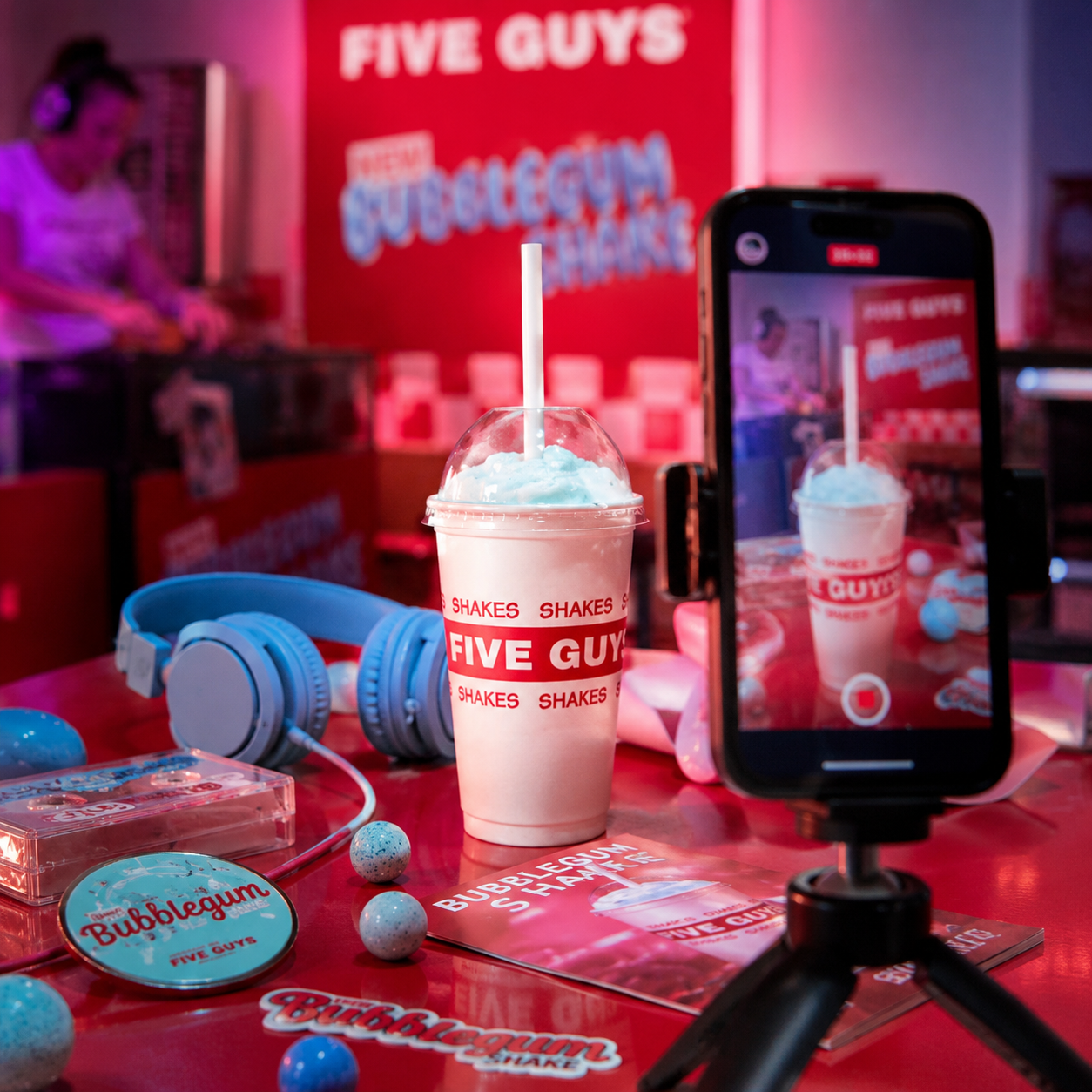 Smartphone filming Bubblegum Shake content for vertical social