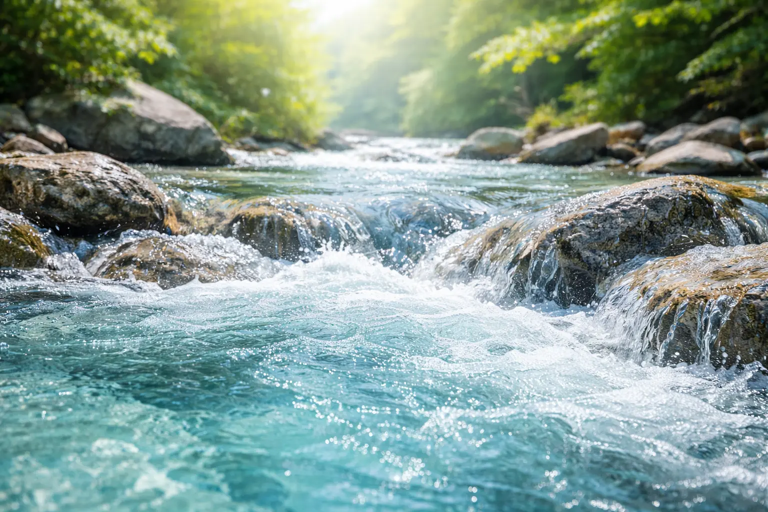 rivière d’eau pure avec pierres naturelles, qualité de l’eau, nature, filtration et bien-être