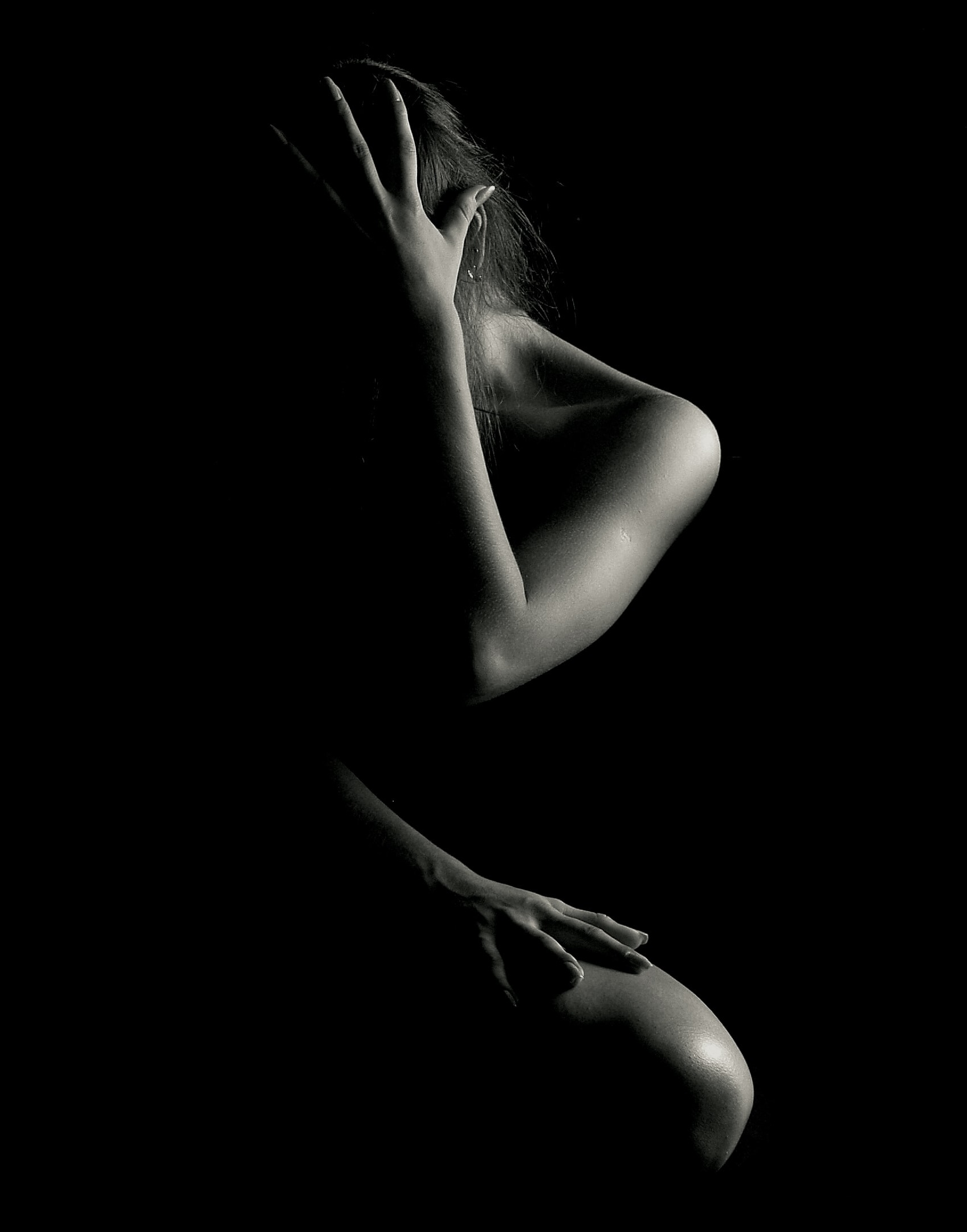 woman hiding her body