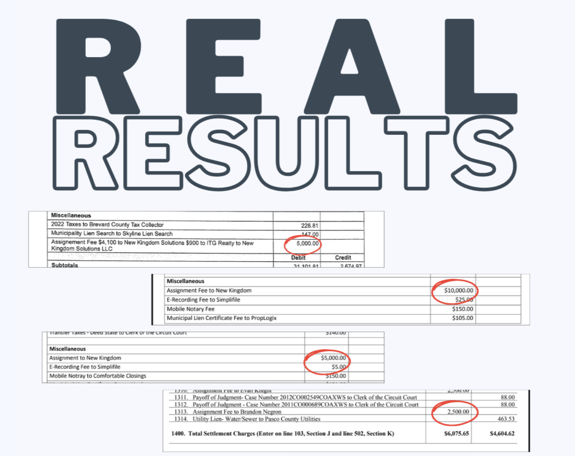 Real estate wholesale results collage
